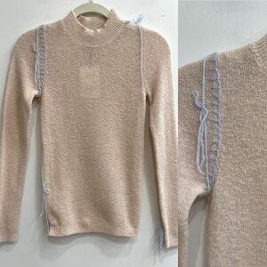 Zara cream wool alpaca blend mock neck sweater pastel blue thread soft girl S